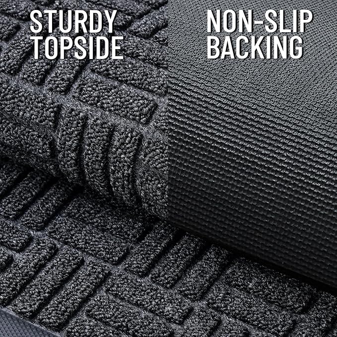 OLANLY Front Door Mat Outside Entrance 71x23, Absorbent, Heavy Duty Sturdy Natural Rubber Doormat Indoor Outdoor, Non-Slip, Stain and Fade Resistant, Low Profile Floor Mat for Entryway, Black Gray