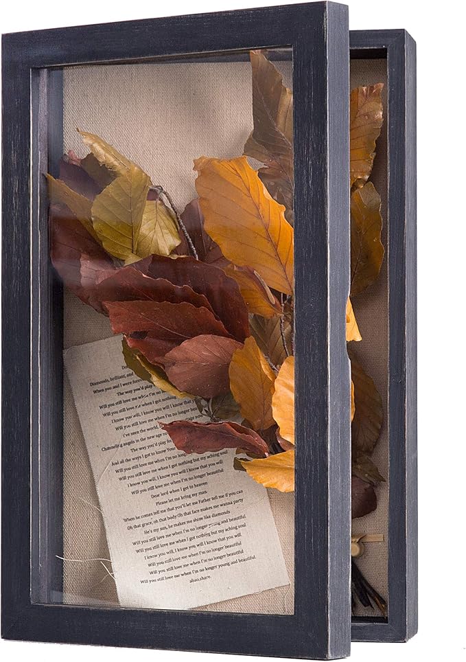 Freezing point Shadow Box Frame 8x12.5 Shadow Box Display Case Cabinet Picture with Linen Back Memorabilia Awards Medals Pin Bouquet Wedding Flower Baby Memory Box for Keepsake Black Large