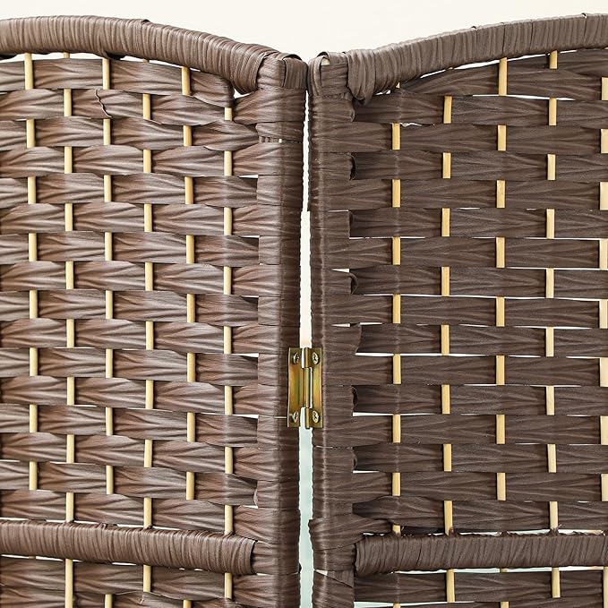 HOMCOM 4 Panel Room Divider, 6' Tall Folding Privacy Screen, Woven Freestanding Wall Partition for Home Office, Bedroom, Brown