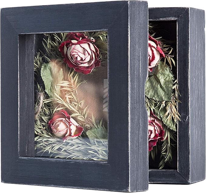 Freezing point Shadow Box Frame 5x5 Shadow Box Display Case Cabinet Picture Frame with Linen Back Memorabilia Awards Medals Bouquet Photos Badge Pin Paw Print Memory Box For Keepsakes Black Small Mini