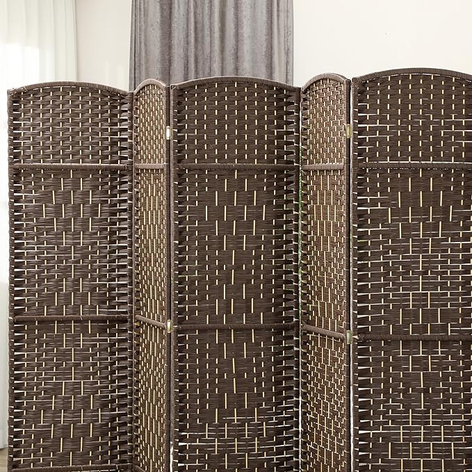 HOMCOM 6 Panel Room Divider, 6' Tall Folding Privacy Screen, Woven Freestanding Wall Partition for Home Office, Bedroom, Brown