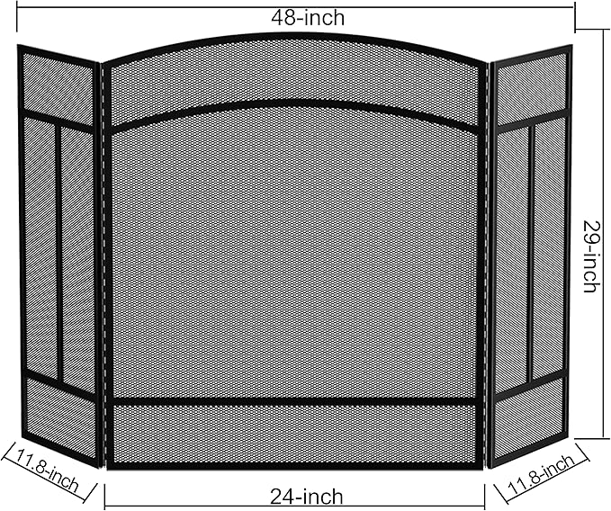 Fire Beauty Fireplace Screen 3 Panel Wrought Iron 48"(L) x 29"(H) Spark Guard Cover(Sanded Black)