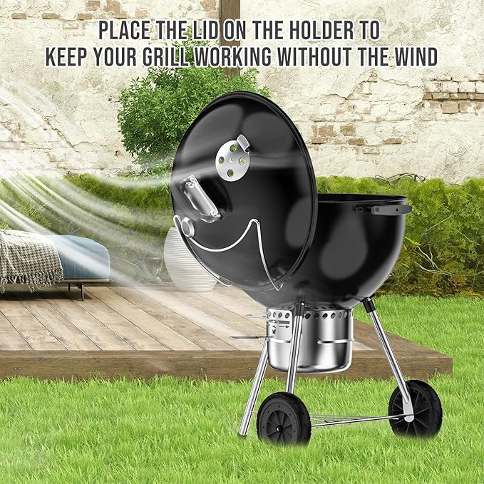 Charkettle Stainless Steel Grill Lid Holder Compatible with 18"/22"/26" Kettle Grills, Great Grill Accessory