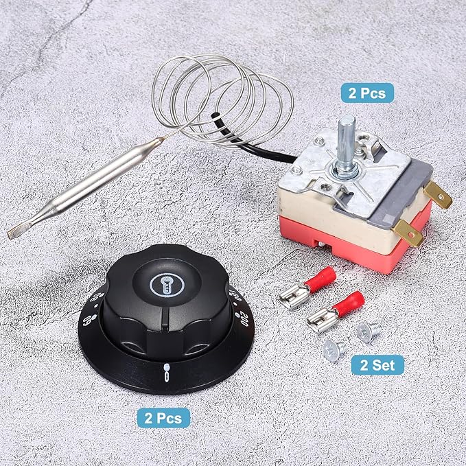 MECCANIXITY 2pcs Temperature Control Switch 250V, 16A 60-200°C Capillary Thermostat Temperature Control Switch for Ovens Fryers Refrigerator Heaters