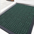 OLANLY Front Door Mat Outside Entrance 29.5x17, Absorbent, Heavy Duty Sturdy Natural Rubber Doormat Indoor Outdoor, Non-Slip, Stain and Fade Resistant, Low Profile Floor Mat for Entryway, Black Green