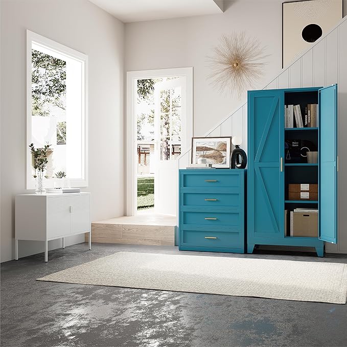 61" Tall Pantry Cabinet, White Metal Pantry Storage Cabinet, Kitchen Pantry Storage Cabinets with 2 Door and 3 Adjustable Shelves (Blue, 61" H)