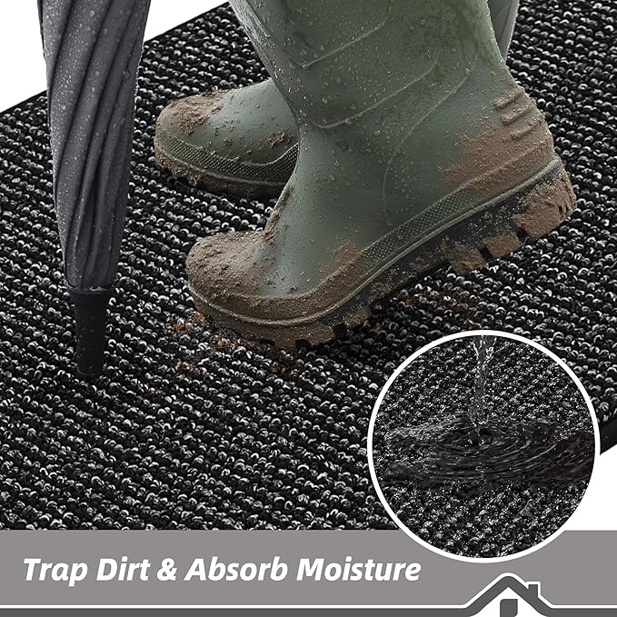 BEQHAUSE Dirt Trapper Door Mat 20" x 32", Non-Slip Washable Doormats Entrance Mat, Dirt Resistant and Absorbent Welcome Mat, Low Profile Floor Mats for Front Back Door and Entryway, Black