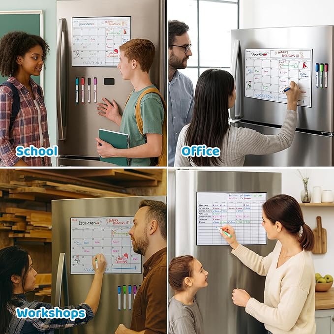 Cinch Magnetic Dry Erase Calendar & Chores Chart for Kids Bundle for Fridge: 2 Boards Included 17"x12", 6 Fine Tip Markers & Large Eraser w/Magnets, Chore Chart Magnetic Board for Kids and Adults