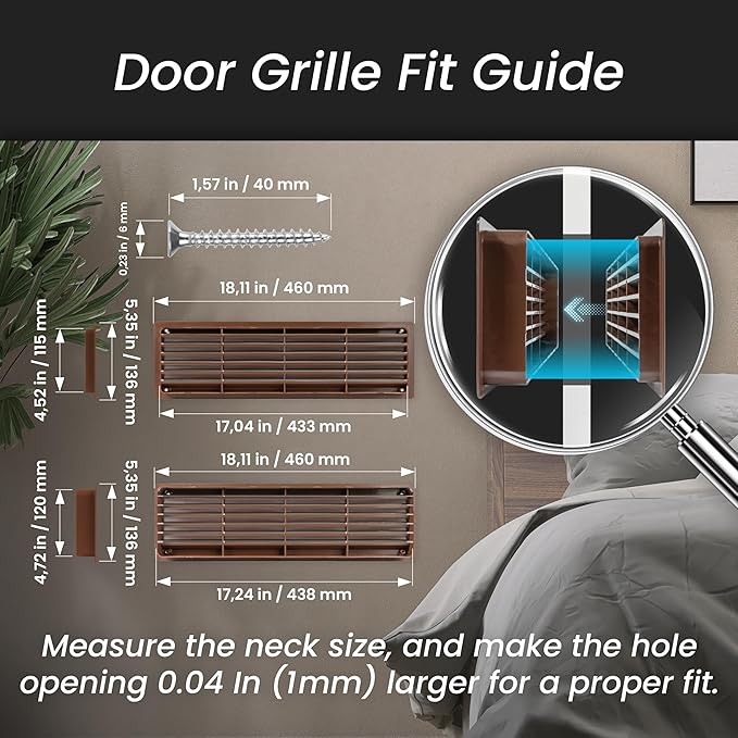 Repa Market 18" x 5" Inch (Outer Size) Brown Plastic Louvered Door Vents for Interior Doors – 2 Sided Two Way Door Air Return and Intake Cover – Door Air Vent Grille Rectangular Door Vent