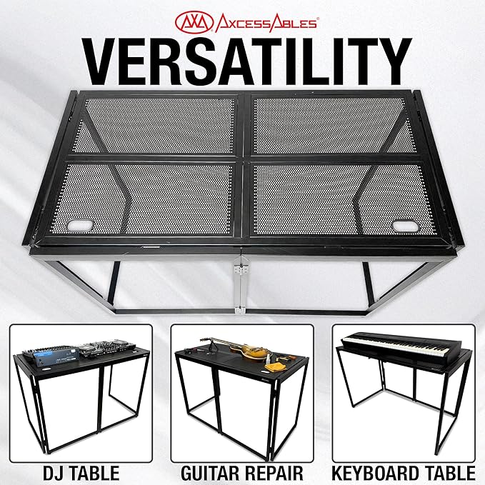 AxcessAbles Portable DJ Table XL – 54” x 27” Music Workstation | 35” Standing Height, 400lb Capacity | Collapsible FOH Sound Desk for DJs, Mixing Consoles, Guitar Techs| Recording Desk | DJ Booth