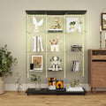Glass Display Cabinet with LED Light Strip, 12 Shelves 3 Column 2 Doors, Large Curio Storage Cabinets with Lock & Caster for Living Room, Office, Floor Standing Glass Bookshelf - Black