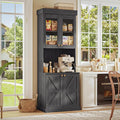 Vyre 71" Farmhouse Kitchen Pantry Cabinet, Black Freestanding Coffee Bar Hutch with Glass Doors & Adjustable Shelves, Large Storage Cabinet with Microwave Stand for Living Room & Kitchen