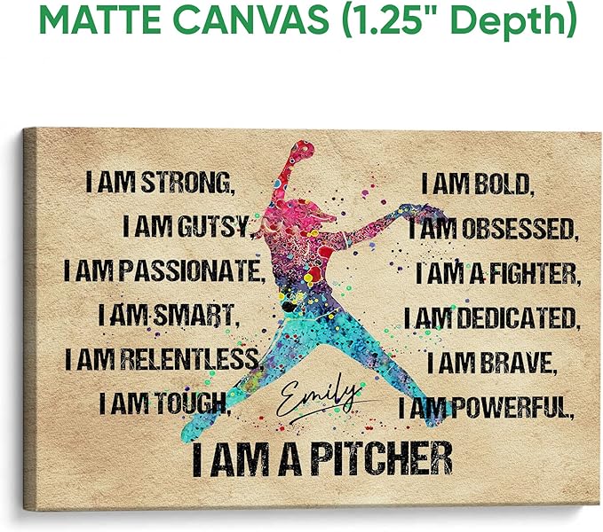 Custom Softball I Am A Pitcher Gift For Softball Lover Player Personalized Name Poster & Framed Canvas, Wall Art Home Office Decoration Living Room Bedroom Aesthetic Decor