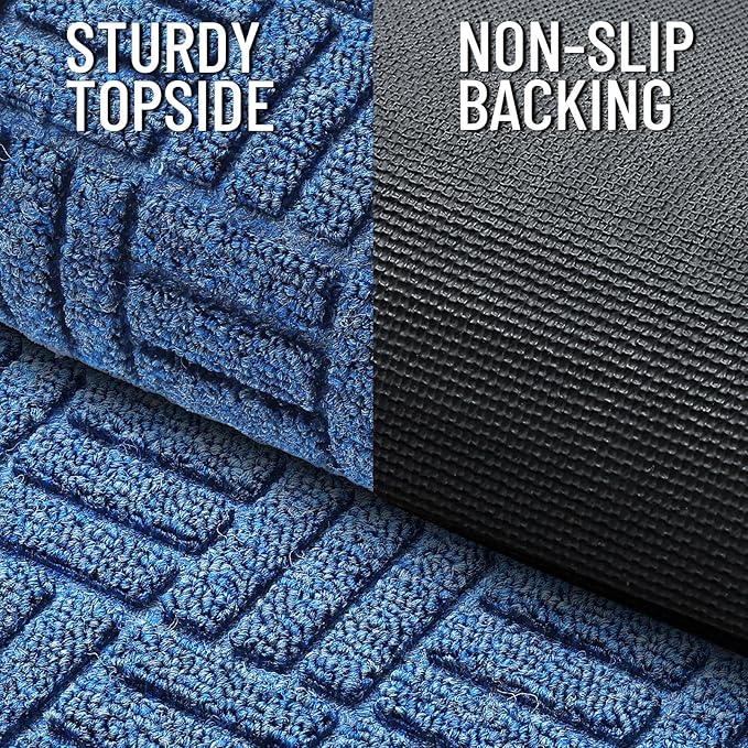 OLANLY Front Door Mat Outside Entrance 29.5x17, Absorbent, Heavy Duty Sturdy Natural Rubber Doormat Indoor Outdoor, Non-Slip, Stain and Fade Resistant, Low Profile Floor Mat for Entryway, Ocean Blue