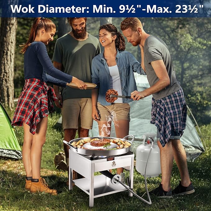 ARC Stainless Steel Single Burner Propane Stove, 200,000BTU High-Pressure Heavy-Duty Propane Burner Cooker, Burners for Outdoor Cooking For Turkey Fry, Seafood Boil (16.5"x16.5" Cooking Surface)