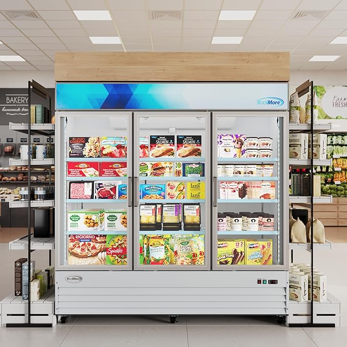 KoolMore 80 in. Commercial Three Glass Door Display Upright Freezer Merchandiser in White 52 Cu. Ft. (MDF-3GD-52C-WH)