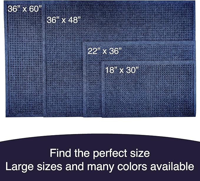 Ecomills Rubber Doormat, Medium, 24" W x 36" L, Blue, Large, Absorbent Indoor Outdoor, Stain Resistant, Rubber Non Slip Backing, Heavy Duty, Durable
