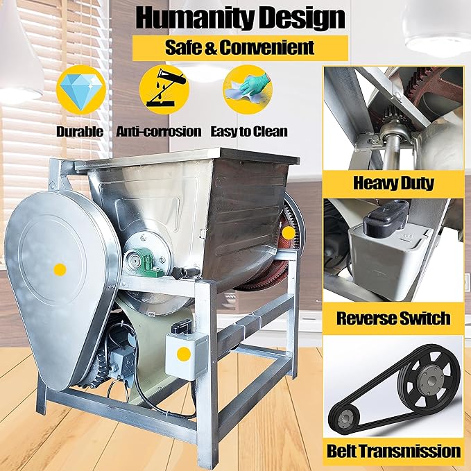 TECHTONGDA Commercial 110V Electric Dough Mixer Mixing Machine 25KG Heavy Duty Food Flour Mixer Spiral Dough Kneading Machine with 90 Degree Tilt Bucket for Restaurant School
