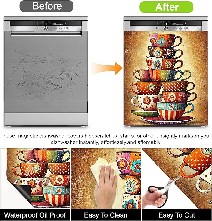Dishwasher Magnet Sticker Cover Panel Decal Refrigerator Magnetic Sticker Decorative for Kitchen Decoration,Fridge Door Cover, Appliances Stickers 23"x26"