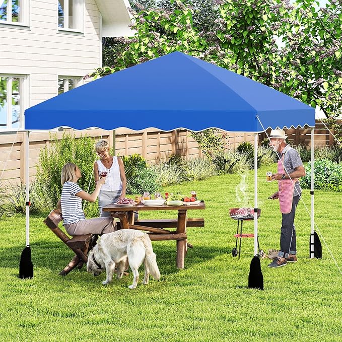 Tangkula 10x10 FT Pop Up Canopy, UPF50+ Easy Set up Instant Tent with Wheeled Bag, 8 Stakes, 4 Anchors, 4 Wind Ropes, 4 Sandbags, Heavy Duty Outdoor Canopy Tent 10x10 for Patio Party Backyard (Blue)
