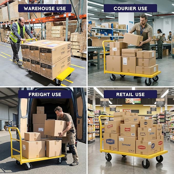 5Seconds Platform Cart Industrial Dolly 2400 LB Heavy Duty 48” X 24” Platform Hand Push Truck Commercial Cart Flatbed, Moving Cart 6” Swivel Wheels Flatbed cart