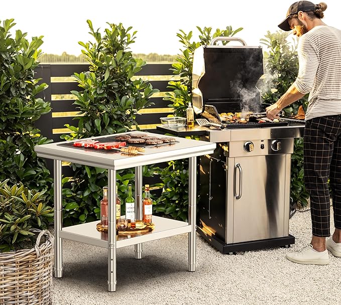 YITAHOME NSF Stainless Steel Table, 30" X 24" Work Table, 2 Shelves Metal Prep Worktable for Home Kitchen Restaurant Garage Warehouse Outdoor
