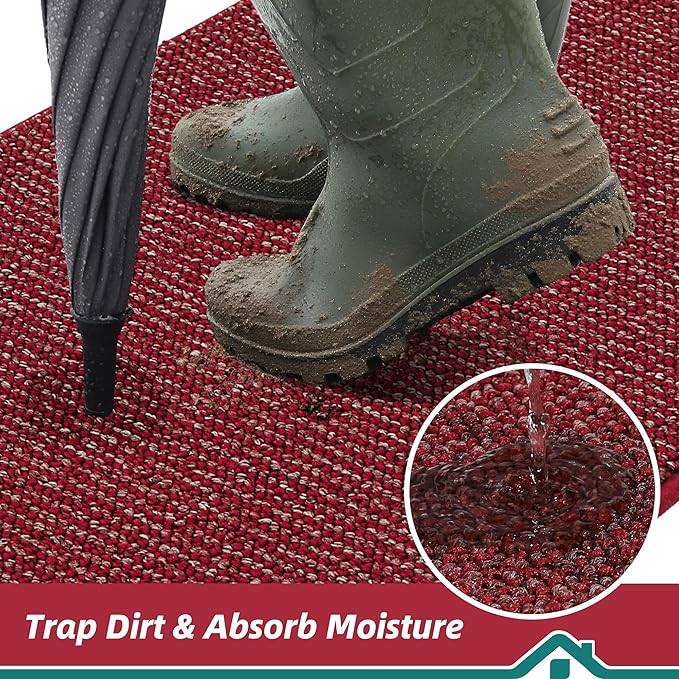 BEQHAUSE Dirt Trapper Door Mat 24" x 60", Non-Slip Washable Doormats Entrance Mat, Dirt Resistant and Absorbent Welcome Mat, Low Profile Floor Mats for Front Back Door and Entryway, Red