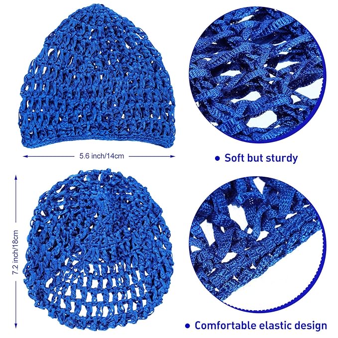 Geyoga 4 Pieces Mesh Crochet Hair Net Rayon Knit Snood Hat Thick Short Women Hairnet Snoods Cover Ornament for Sleeping (Pink, Rose Red, Green, Royal Blue)