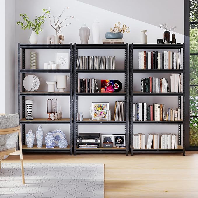 Garage Shelving Unit,Black Storage Shelf,5 Tier Storage Racks and Shelving, Shelves Units Free Standing, Heavy Duty Metal Adjustable Shelves for Kitchen/Tool/Office (2, 16"D x 35.5"W x 72"H)