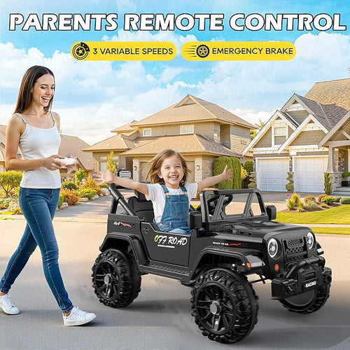 12V Ride On Truck Car with Remote Control, Kids Electric Vehicles with Bluetooth Music, Horn, 3 Speeds, 4 LED Lights, Soft Start, Ride on Toys for Toddler Boys & Girls (Black)
