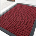 OLANLY Front Door Mat Outside Entrance 29.5x17, Absorbent, Heavy Duty Sturdy Natural Rubber Doormat Indoor Outdoor, Non-Slip, Stain and Fade Resistant, Low Profile Floor Mat for Entryway, Black Red