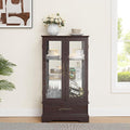 47" H Lighted Curio Cabinet Display Case, Glass Case with Adjustable Shelves,Tempered Glass Door and Drawer, Wooden Curio Cabinet with Mirrored Back Pane for Living Room (Dark Cherry)