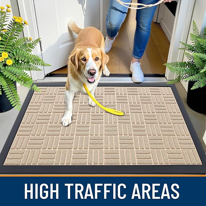 OLANLY Front Door Mat Outside Entrance 71x23, Absorbent, Heavy Duty Sturdy Natural Rubber Doormat Indoor Outdoor, Non-Slip, Stain and Fade Resistant, Low Profile Floor Mat for Entryway, Latte White