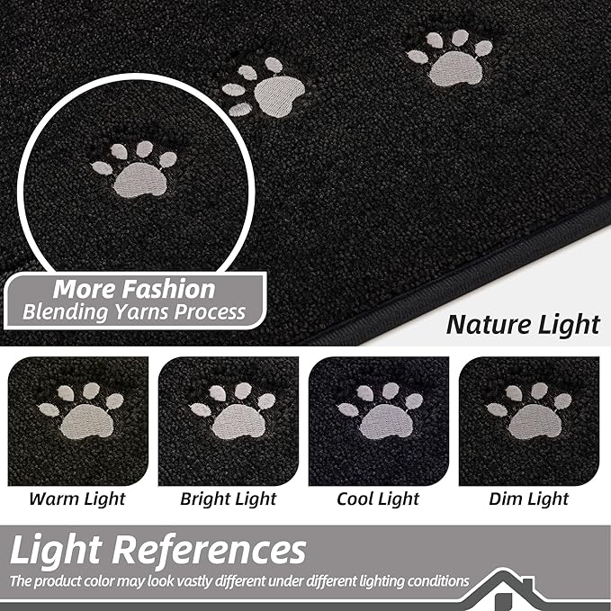 BEQHAUSE Dog Door Mat for Muddy Paws 36"x60" Dirt Trapper Absorbent Doormat Non Slip Entryway Rugs Washable Stain Resistant Welcome Floor Mat Soft Low-Profile for Front Back Door, Black