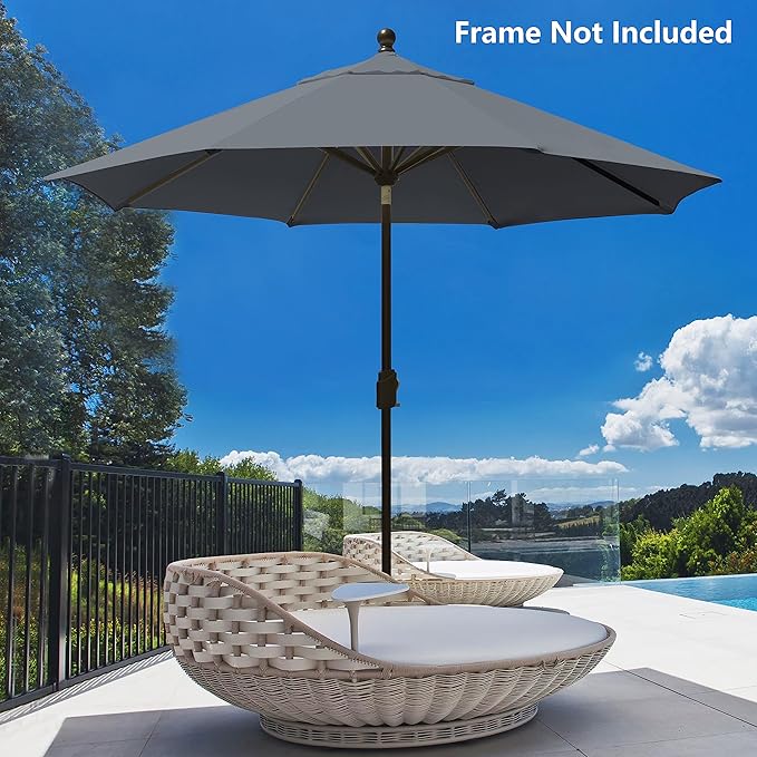 EliteShade USA 9FT Patio Umbrella Replacement Covers 8 Ribs Market Umbrella Canopy Cover (CANOPY ONLY) (Grey)