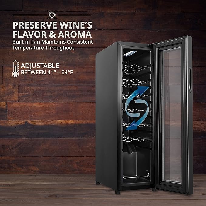 Ivation 14 Bottle Compressor Wine Cooler Refrigerator w/Lock | Large Freestanding Wine Cellar For Red, White, Champagne or Sparkling Wine | 41f-64f Digital Temperature Control Fridge Glass Door Black