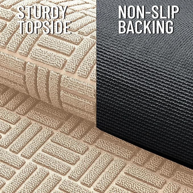 OLANLY Front Door Mat Outside Entrance 29.5x17, Absorbent, Heavy Duty Sturdy Natural Rubber Doormat Indoor Outdoor, Non-Slip, Stain and Fade Resistant, Low Profile Floor Mat for Entryway, Latte White