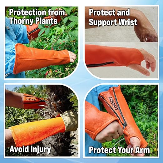 Arm Chaps Extended Elbow Leather Arm Guard - Arm Sleeve Protectors for Thin Skin and Bruising, Scratches & Cuts - Protective Arm Sleeve for Any Age- Left & Right Form-Fitting - Orange(1Pair/XX-Small).