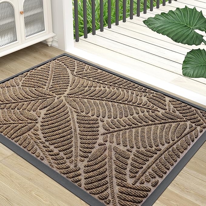 Colorxy Waterproof Doormat, Sturdy Natural Rubber Front Indoor Mat, Non Slip Low Profile Indoor Outdoor Door Mats, Stain and Fade Resistant Floor Mat, Easy Clean Patio Entrance Mat, 36''x24'', Brown