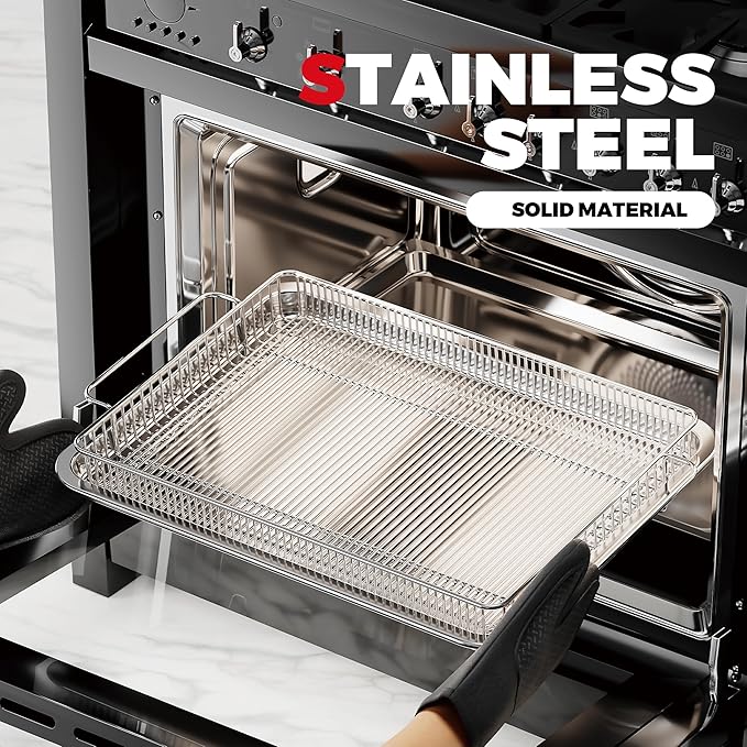 Air Fryer Basket for Oven, Air Fryer Basket and Stainless Steel Baking Tray Pant Oven Air Fryer Pan Rack for Cooking Baking Dishwasher and Broiling (13.9in * 8.8in &12.9 in * 9.7 in)