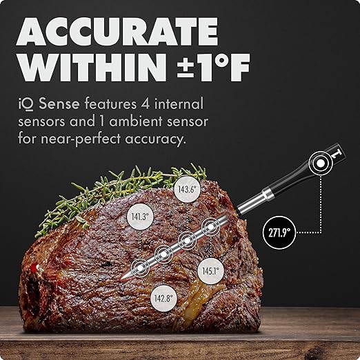 CHEF iQ Sense | Smart Wireless Meat Thermometer | 2 Ultra-Thin Probes | WiFi Unlimited Range | 1000°F Heat Safe | 5 Sensors | BBQ, Grill, Oven, Smoker, Air Fryer | Gen3