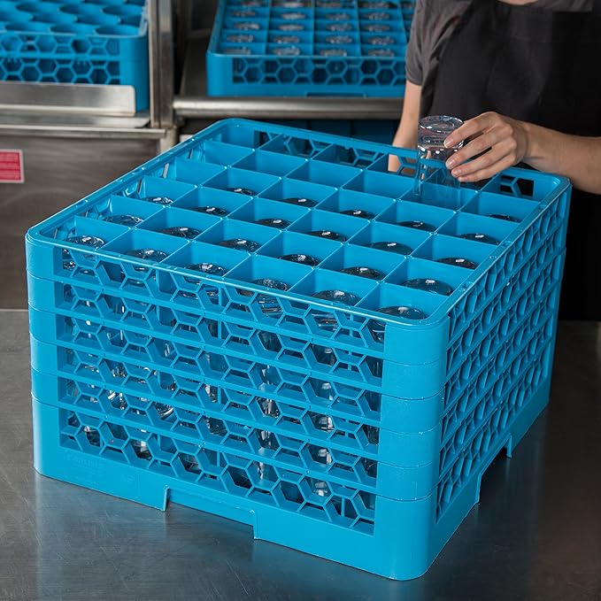 CFS RG36-514 OptiClean 36 Compartment Glass Rack with 5 Extenders, Blue, Polypropylene, Blue