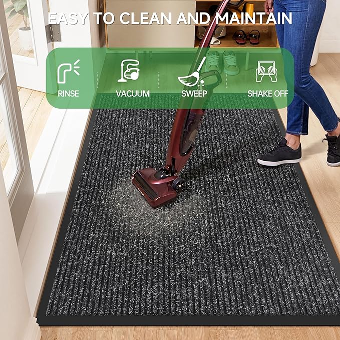 Front Door Mat, Heavy Duty Indoor Outdoor Doormat for Entryway, 60" x 48" Low Profile Outdoor Mats for Home Entrance, Stain and Fade Resistant Welcome Mat for High Traffic Area, Black