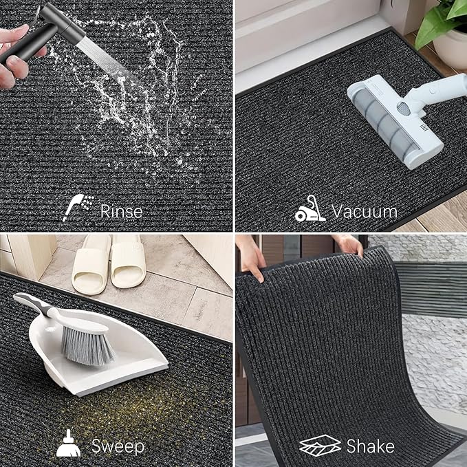 Azadx 4'x8' Indoor Outdoor Door Mat Heavy Duty Front Door Mat Ultra Absorbent Muddy Dirt Resist Welcome Door Mats Non-Slip Backing Entrance Mat for Home Commercial Outdoor Entrance Floor Mat
