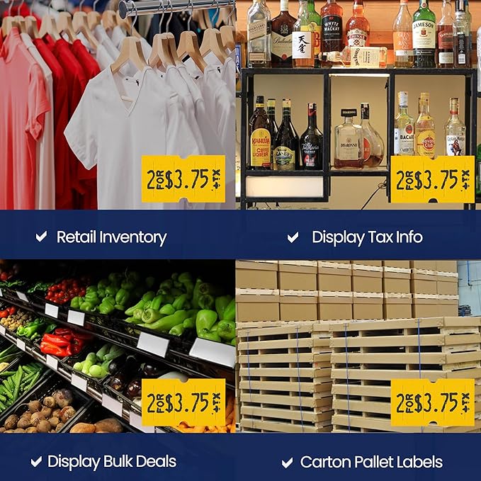 Perco 1 Line Yellow Labels - Case of 30 Sleeves, 240,000 Blank Pricing Labels for Perco Lite, X, Plus and Pro 1 Line Price and Date Guns