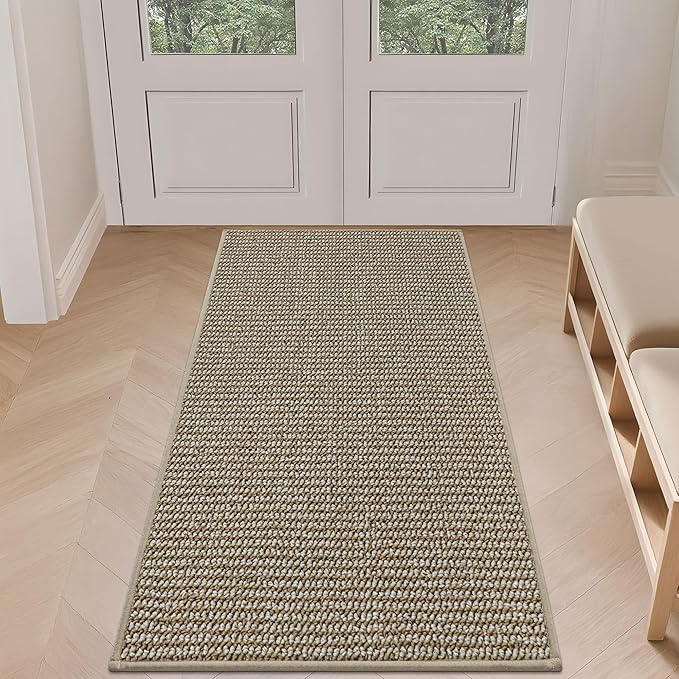 BEQHAUSE Dirt Trapper Door Mat 24" x 60", Non-Slip Washable Doormats Entrance Mat, Dirt Resistant and Absorbent Welcome Mat, Low Profile Floor Mats for Front Back Door and Entryway, Light Beige