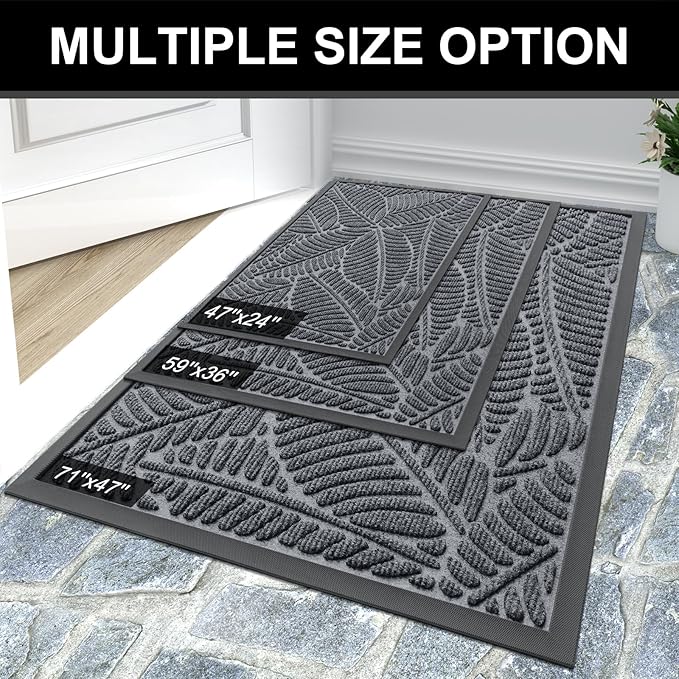 Colorxy Waterproof Doormat, Sturdy Natural Rubber Front Indoor Mat, Non Slip Low Profile Indoor Outdoor Door Mats, Stain and Fade Resistant Floor Mat, Easy Clean Patio Entrance Mat, 71''x47'', Grey