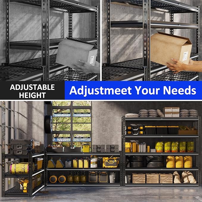 48" W Garage Shelves, 5-Tier Heavy Duty Garage Shelving Load 3030LBS, Adjustable Metal Storage Shelves, Wire Shelving for Warehouse,Industrial,Workshop,Basement, 48" W x 24" D x 72" H