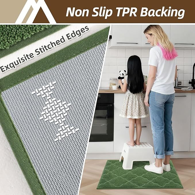 COSY HOMEER Kitchen Rugs 20" x 32" Washable Non Slip Kitchen Mats for Floor Absorbent Kitchen Carpet Soft Rugs for Kitchen,Sink Mat,Entrance,Area Rugs,Green