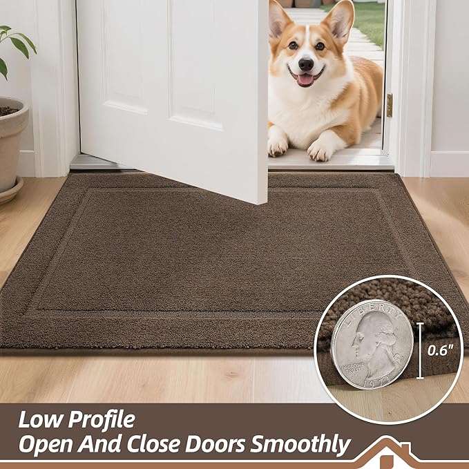 BEQHAUSE Dog Door Mat for Muddy Paws 20"x32" Dirt Trapper Absorbent Doormat Non Slip Entryway Rugs Washable Stain Resistant Welcome Floor Mat Soft Low-Profile for Front Back Door, Brown